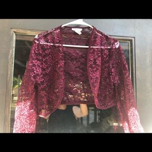 Sally Maroon Crochet Open Front Batwing Cardigan